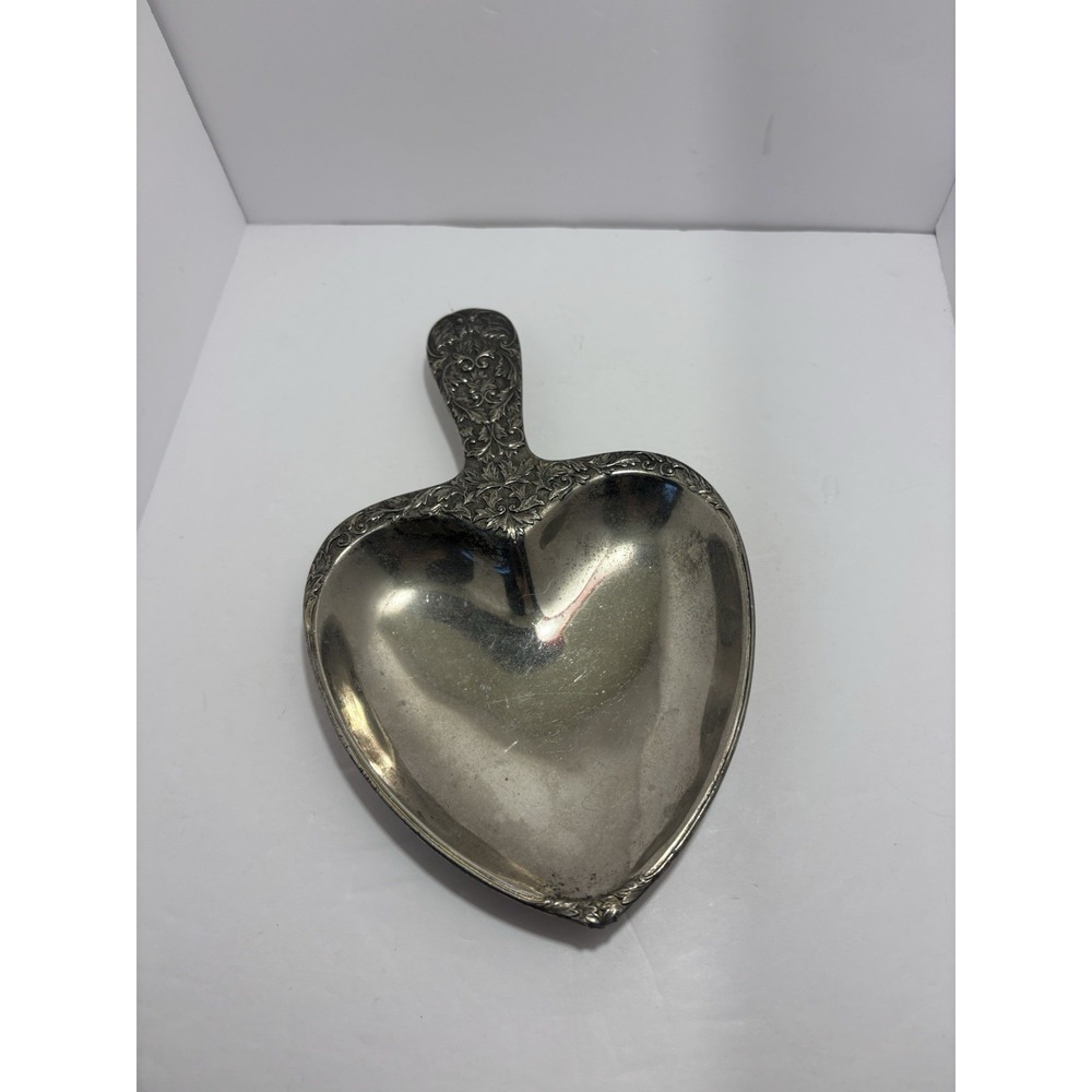 Vintage‎ Victorian Style Silver Plated Floral Heart Candy Trinket Dish Pan Japan